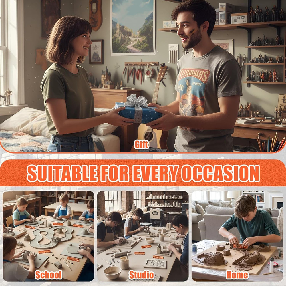 9 Pcs Clay Texture Roller Set Handle 8-Pattern 3D-Printed Miniature Terrain