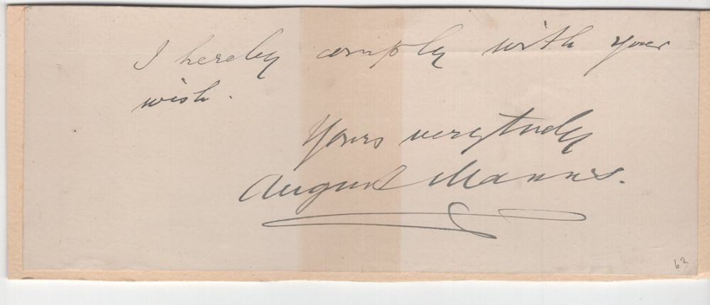 August Manns (1825-1907) Signed Note / Autographed German Composer