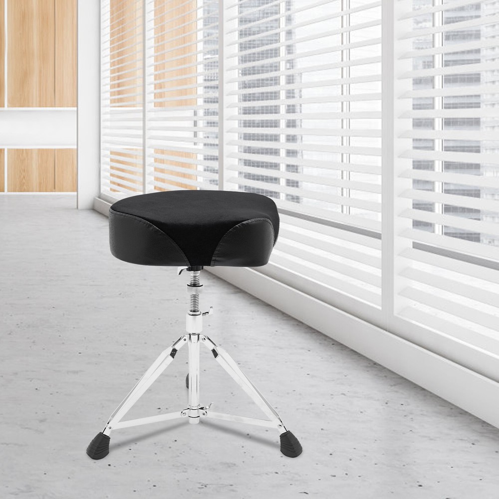 Adjustable Black Drum Stool with Thick Padded Seat for Comfort