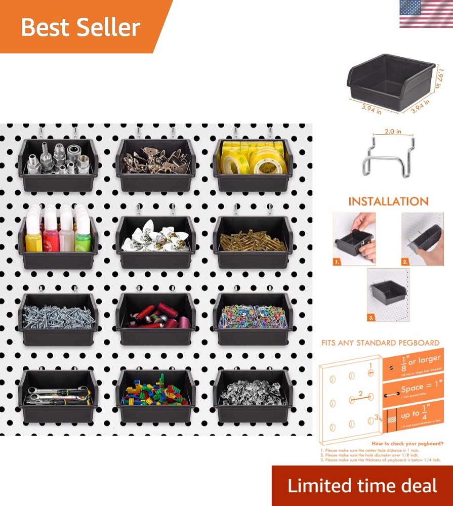 Space-Saving Pegboard Bins with Adjustable Hooks - Perfect for Workshops