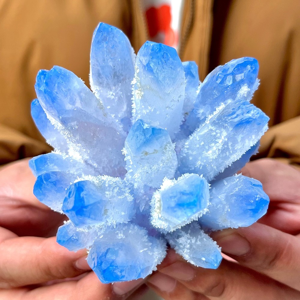 463G Newly discovered blue Phantom Quartz Crystal Cluster mineral samples