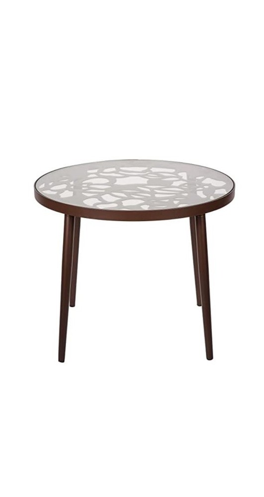LeisureMod Devon Modern Glass Top Brown Aluminum Base Outdoor 23" End Table