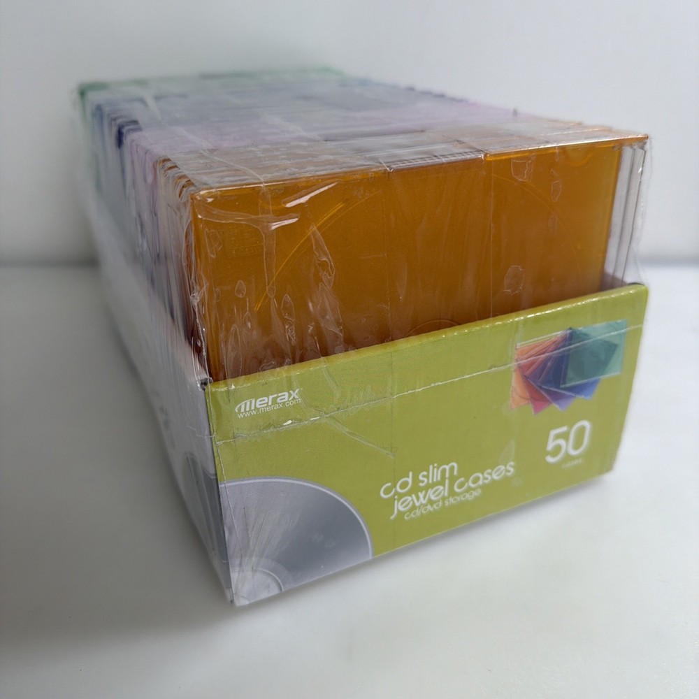 Sealed Slim CD DVD Storage Standard Jewel Cases Box 50 Pack 5 Assorted Color