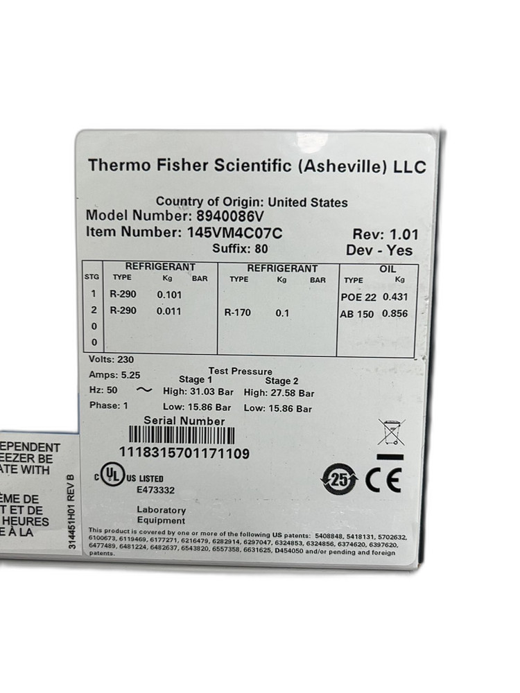 Thermo Forma 8940086V Ultra-Low Freezer -80C Cold Storage Solution (3372674)