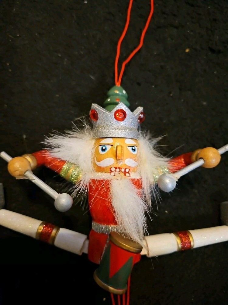 Wooden Pull String Puppet Nutcracker Christmas Ornament 6"