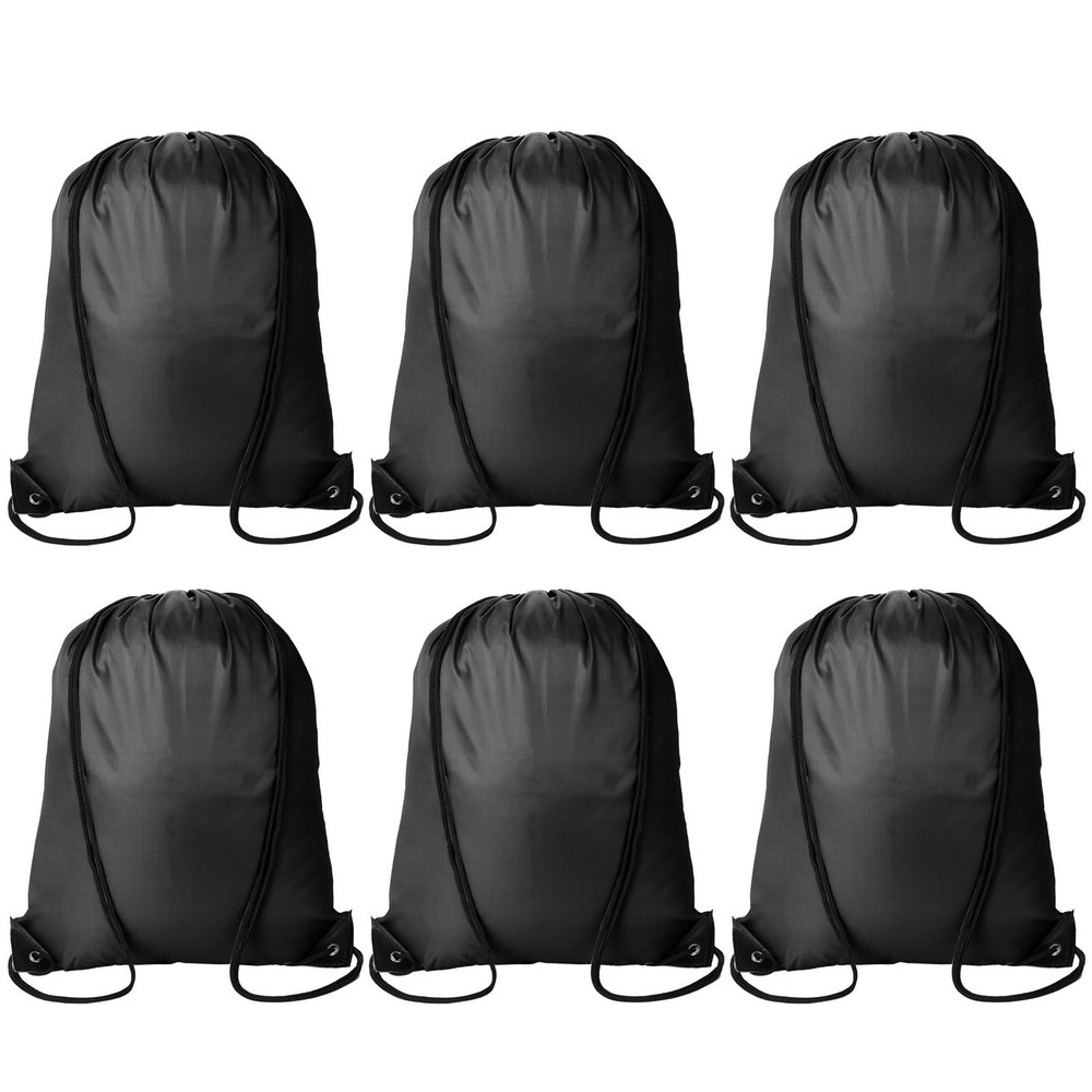 Kuhome 6Pcs Black Drawstring Backpacks Bulk String Bag Cinch Large,