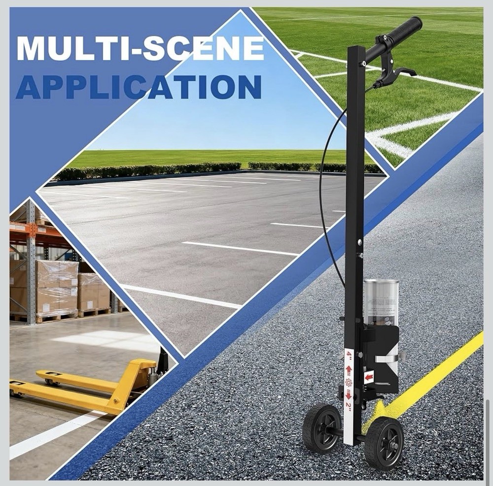 Wheeled Line Striper Cart, Adjustable Stripe Width, Double Wheels, Gloves