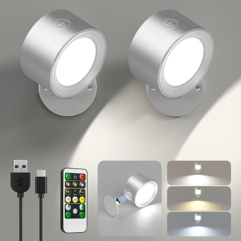 Rechargeable LED Wall Lights 2 Pcs Remote Control