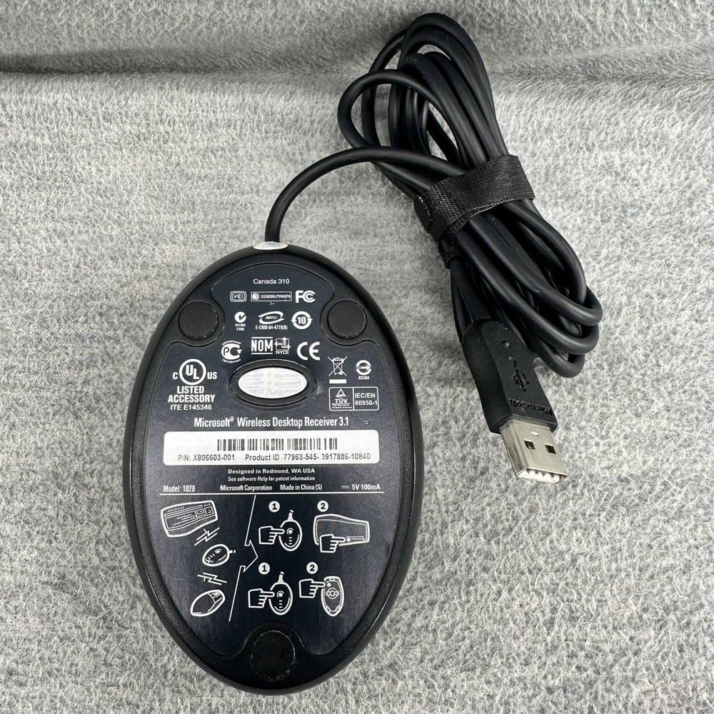 MICROSOFT Model 1028 - Wireless Desktop Receiver 3.1 USB US Canada 310 HR