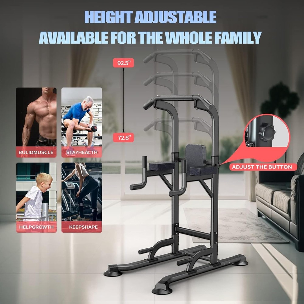 Power Tower Adjustable Height Pull Up & Dip Station Multi-Function Home Strength