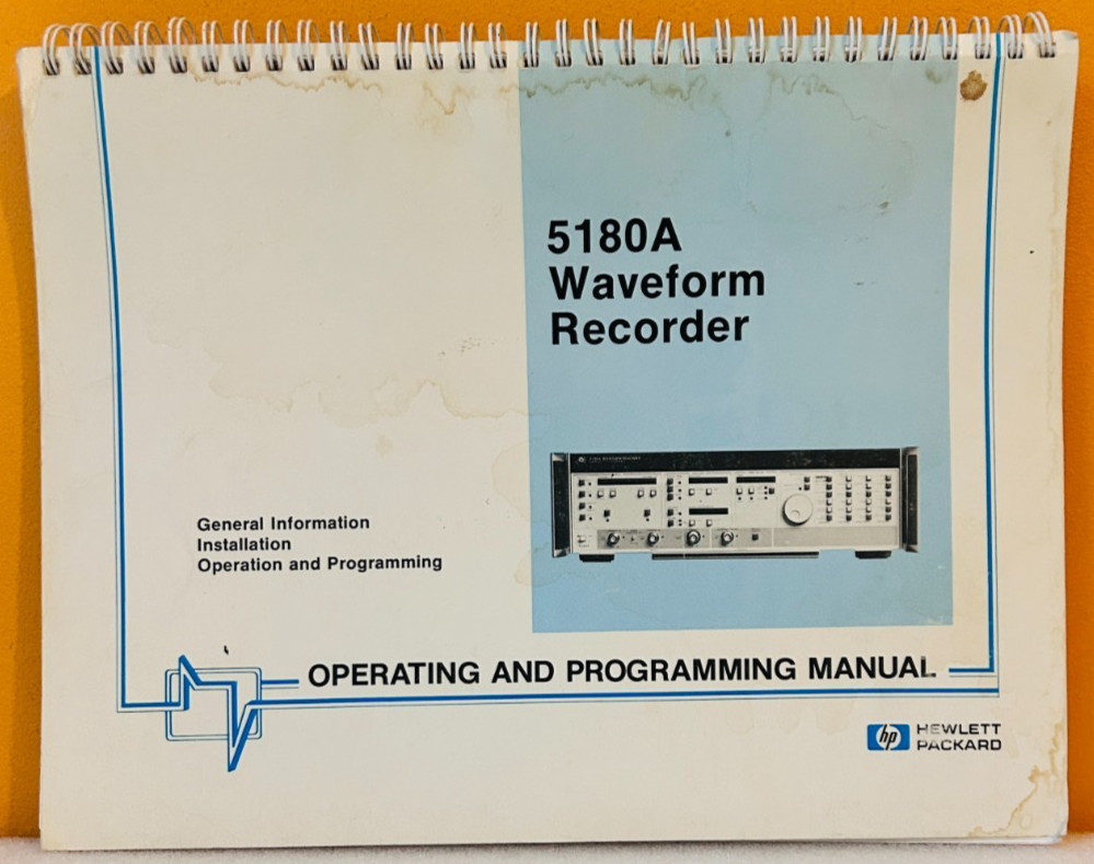 HP 05180-90001 1982 5180A Waveform Recorder Operating & Programming Manual.
