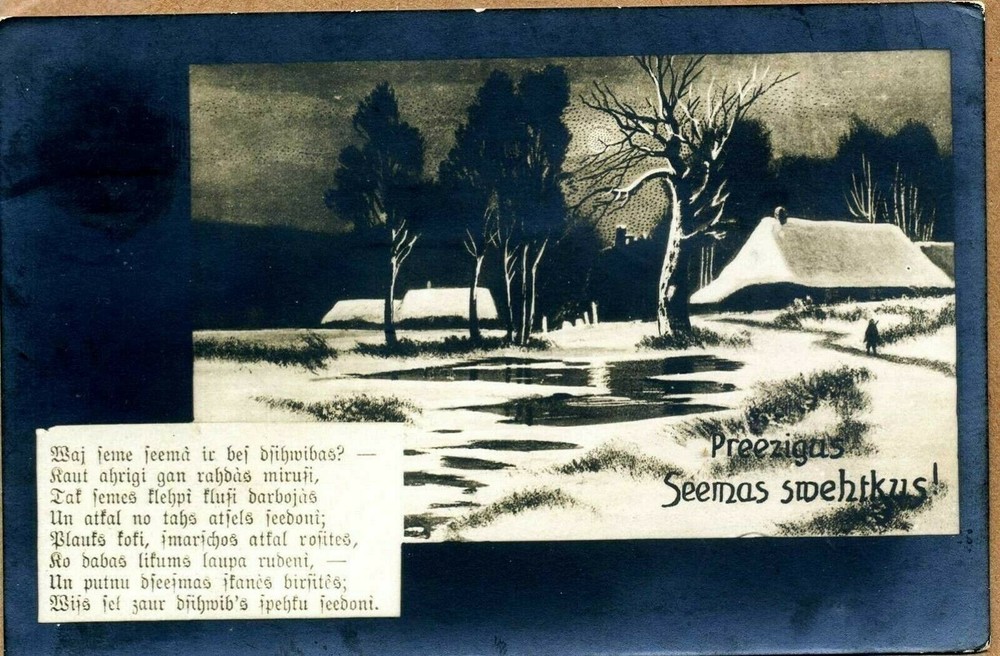 Latvia 1908 Christmas Postcard w/Machine Cancel