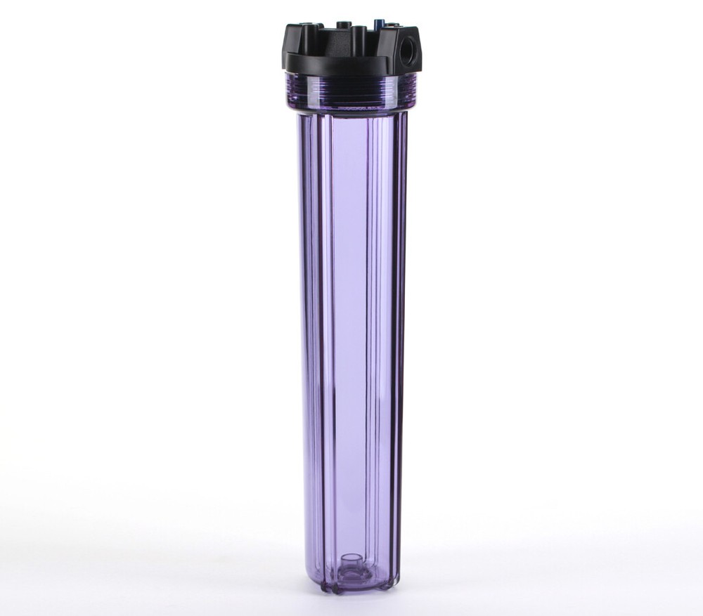 Filter Housing 20" For Water Systems & Hydroponics, Clear/Black 3/4" Ports w/PR