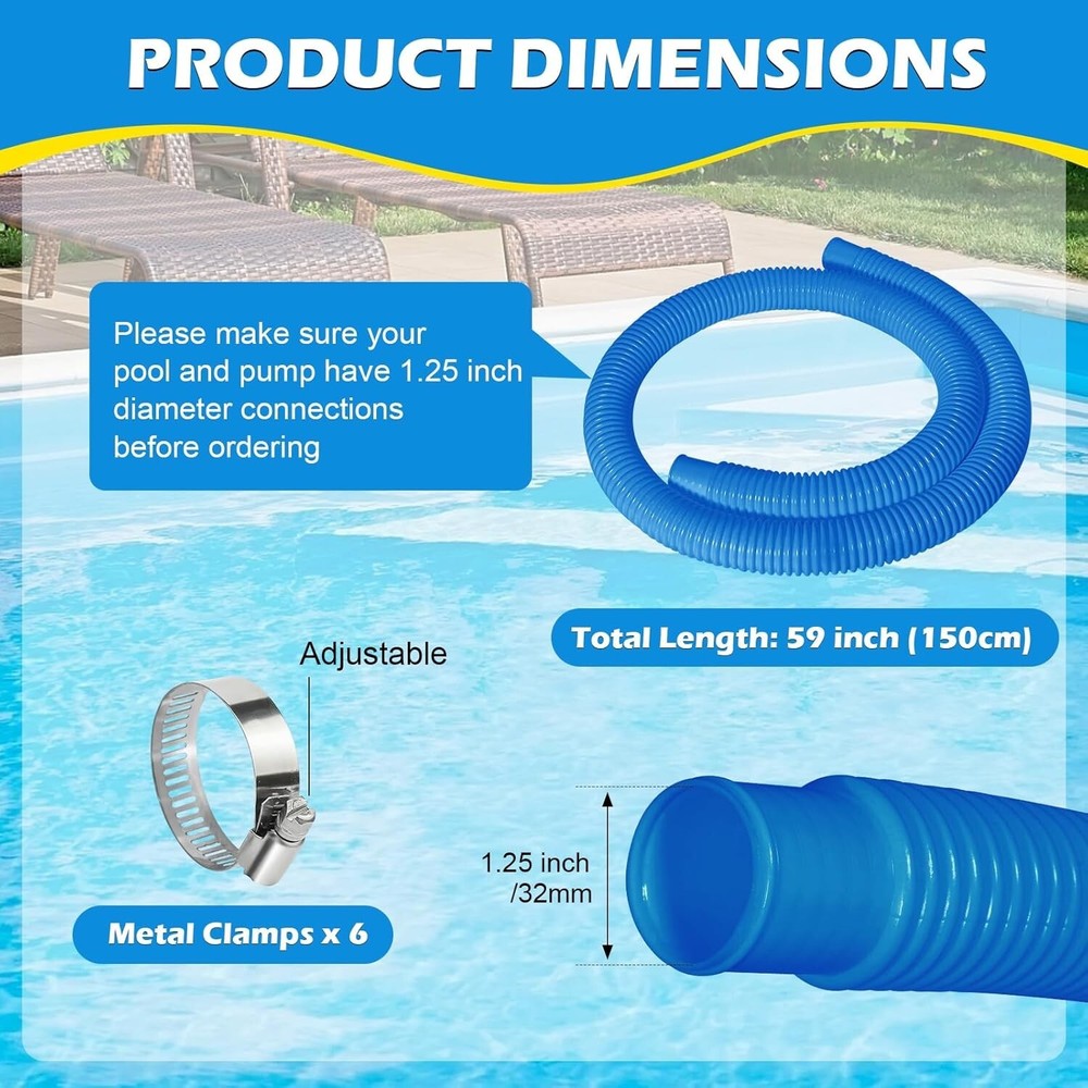 3 Pcs 1.25" Pool Hose, 59" Long Accessory Pool Pump Replacement Hoses