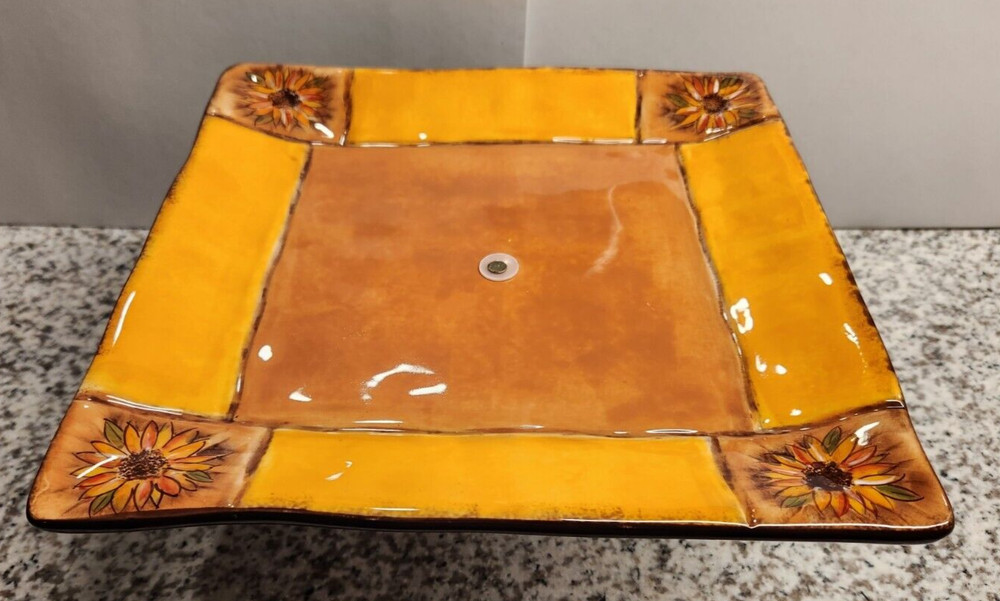 Sunflower Cake Plate / Stand Fall Table Decorative Decor Square 10.5 x 5.5
