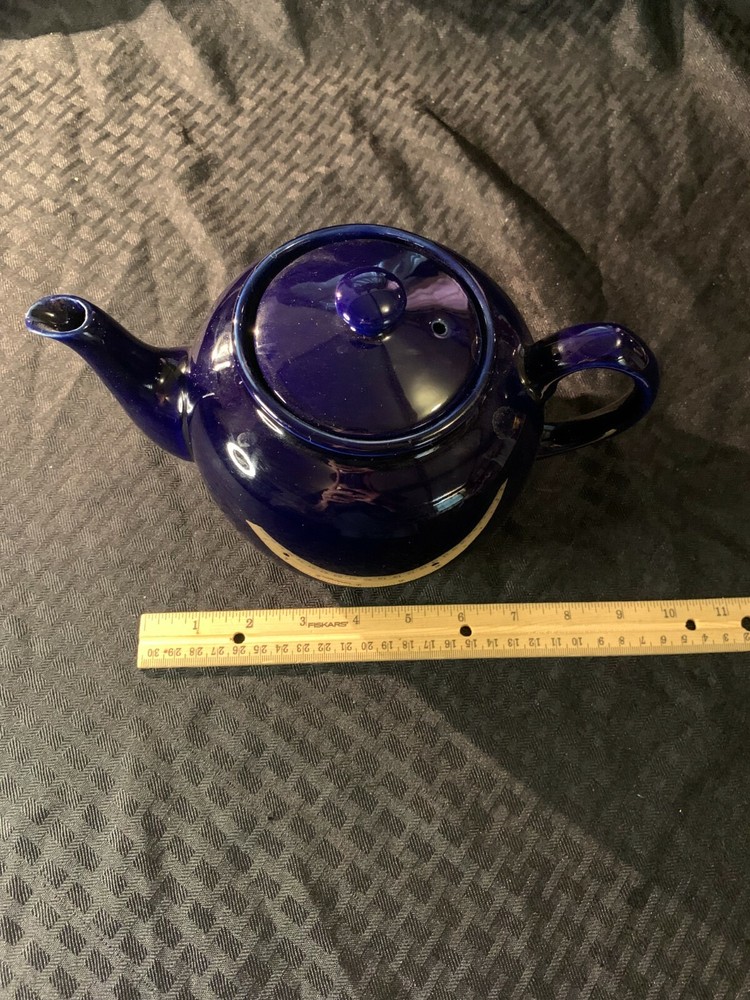 Dark Cobalt Blue Ceramic Teapot Unmarked EUC