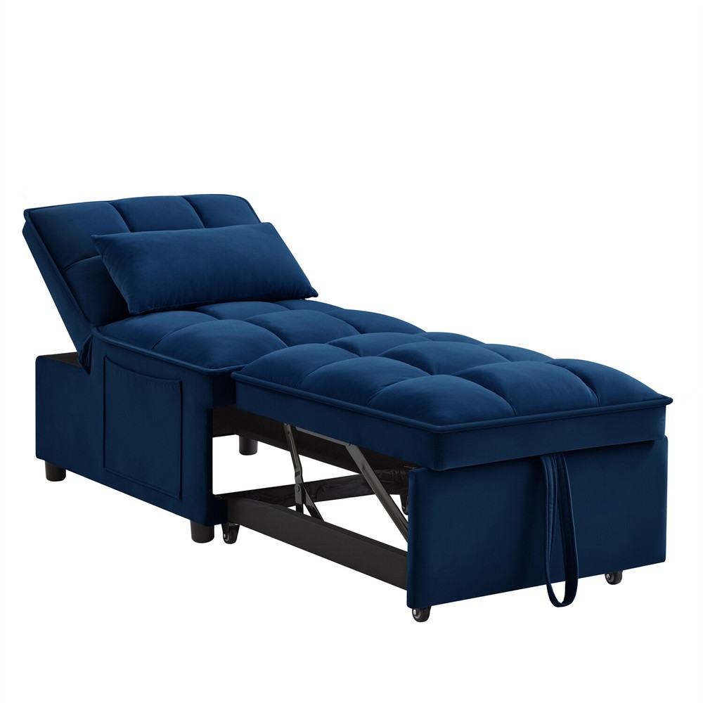 Convertible Sofa Bed Multi-Function Folding Recliner Sofa Chair w/ Pillows Navy