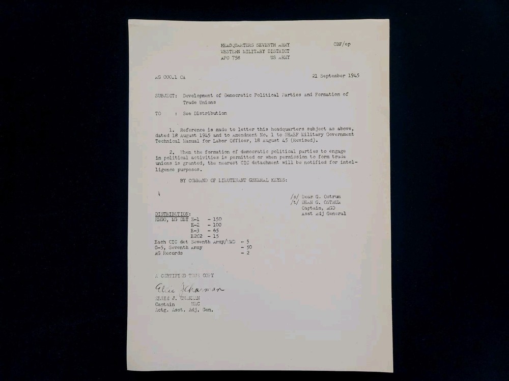 1945 Germany WWII US Army War Intelligence Document Development Political Party