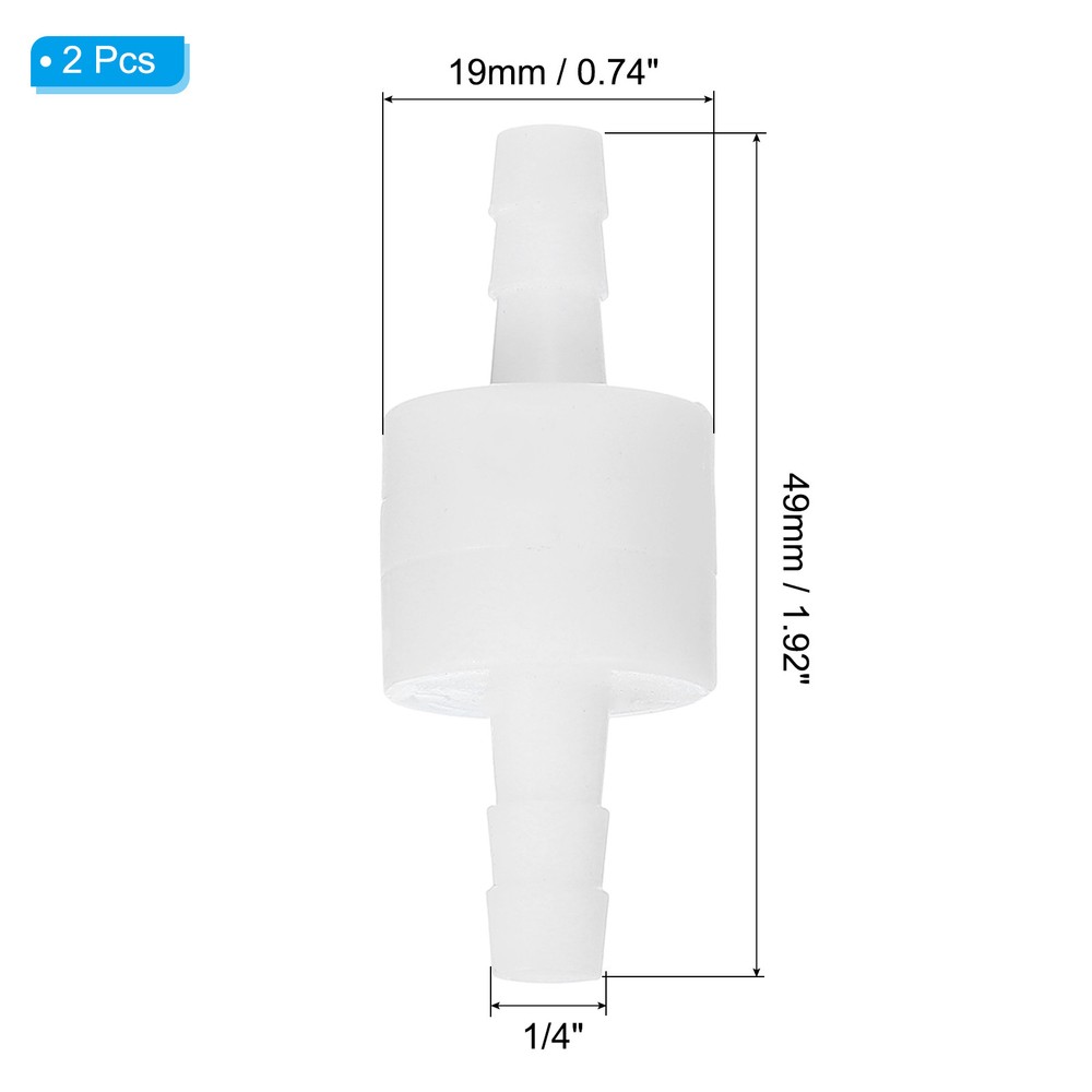 2 Pcs 1/4" Plastic One Way Inline Check Valve, Barb Hose Non Return, White