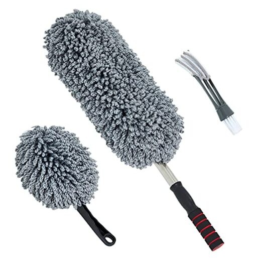 (3 Pack) Microfiber Car Duster Exterior Scratch Free, Extendable Medium Gray