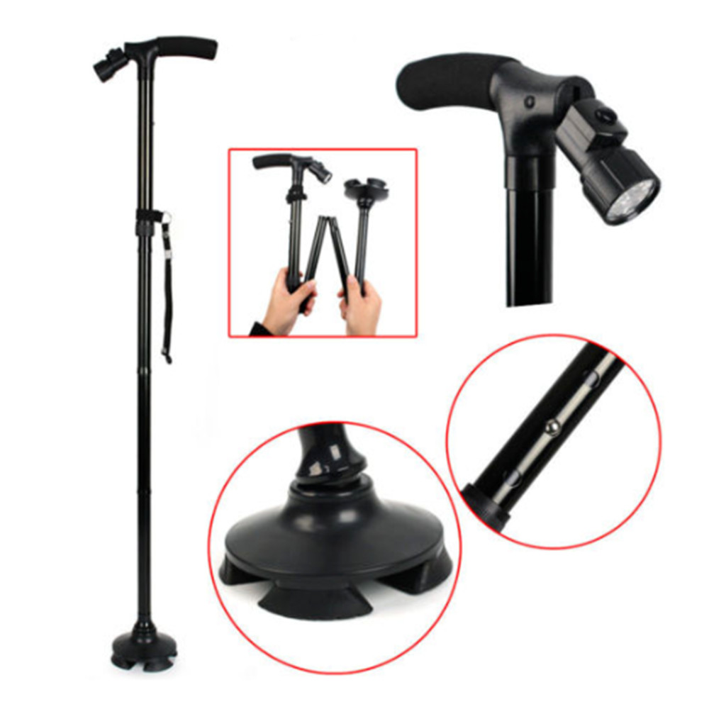 LED Walking Stick Cane All Terrain Pivoting Base Folding Cane Adjustable Height