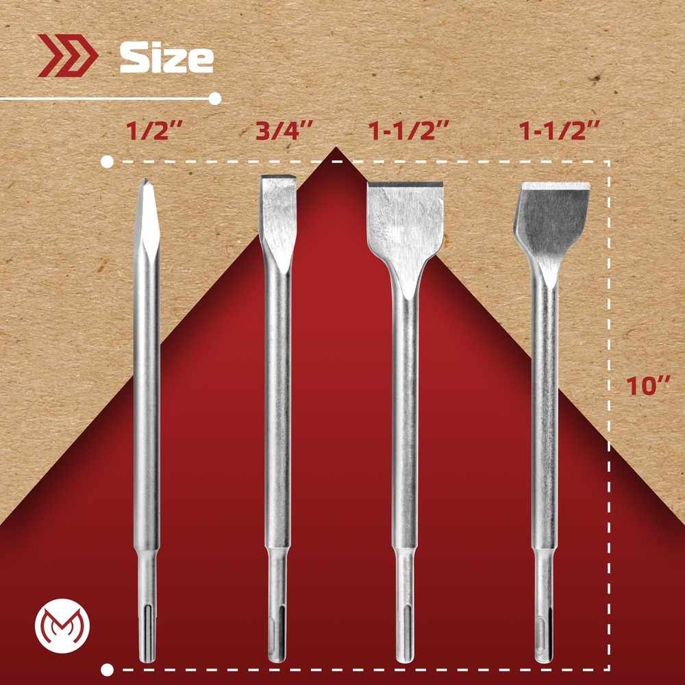 MonoPro SDS Plus Chisel Set for Rotary Hammer Drills, 4 PCS SDS Chisel Set In...