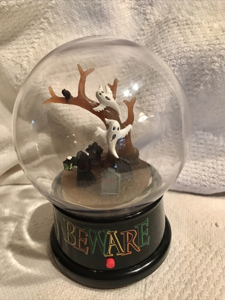 2012 Gemmy Halloween Globe Beware Cemetery Graveyard Ghosts Tornado WORKS! 6”x4”