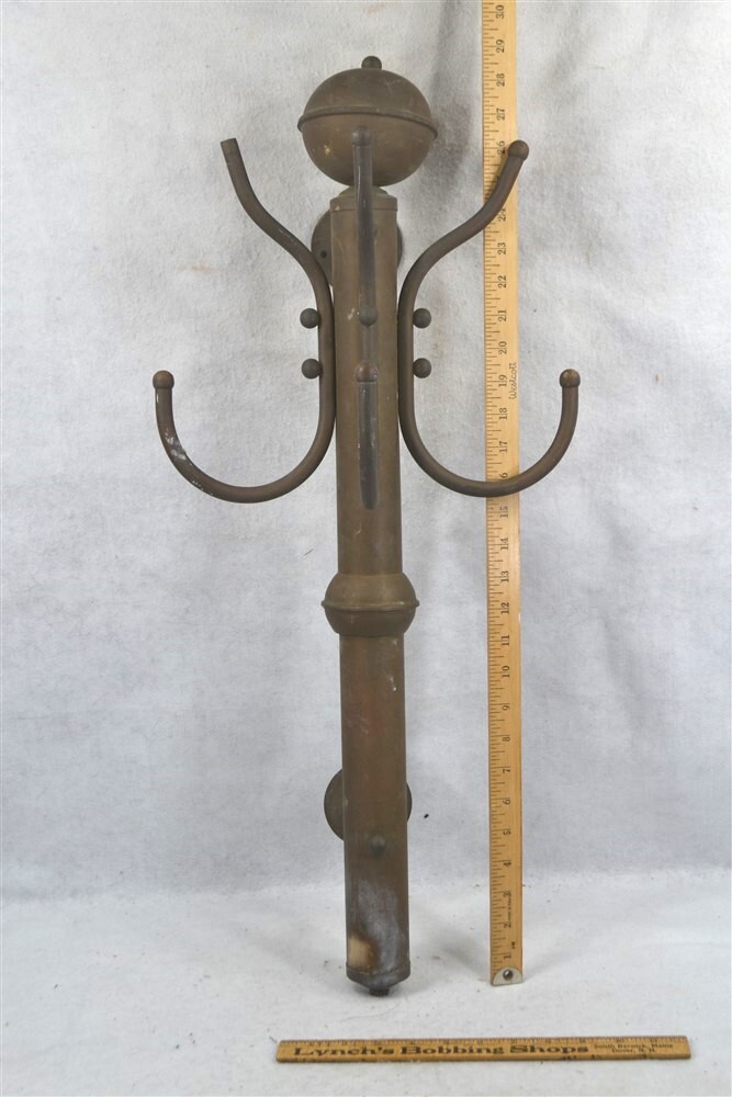 antique late 19th c wall mount coat/hat rack hooks solid brass original