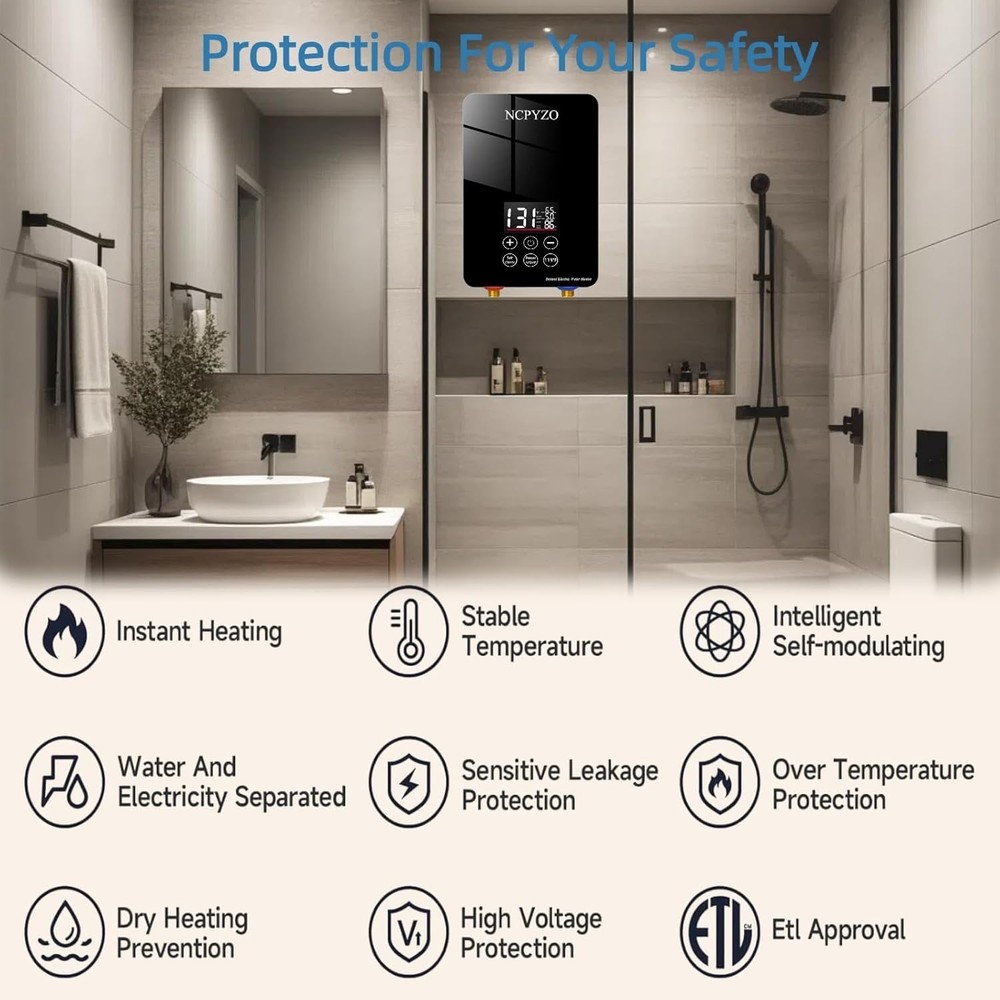 Tankless Water Heater Electric 240V-7000W. Instant Water Heater for Kitchen、Bath