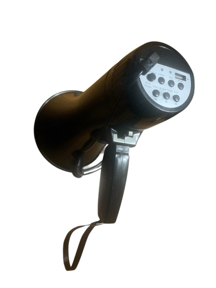 Black Handheld Megaphone with Microphone, Strap, Portable Loudspeaker - EX