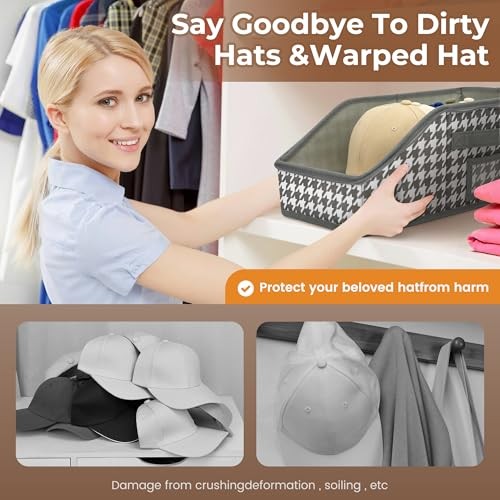 2 PCS Stackable Hat Storage for Baseball Caps, Large Hat Gray and White