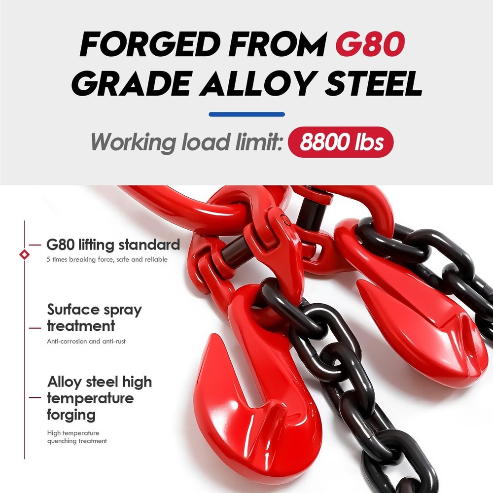 Shipping Container Loading Chain (1/2" x 5'), Container Chain Bridle Hooks G8...