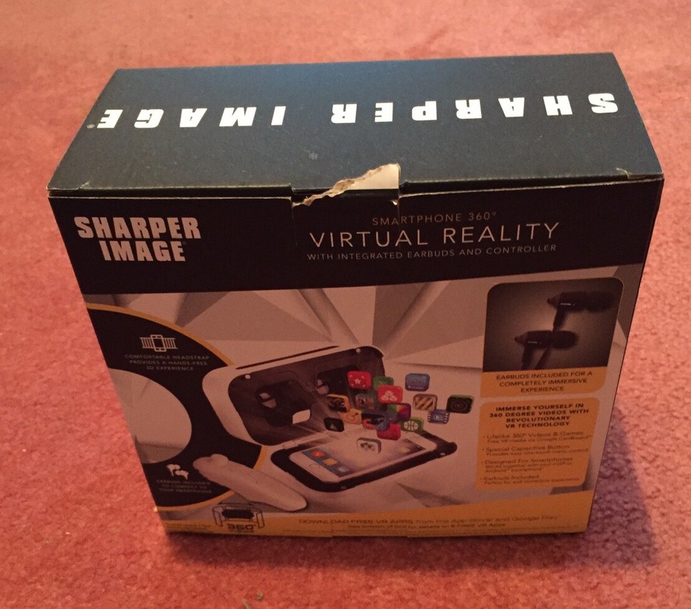 Sharper Image Virtual Reality Viewer With Integrated Ear Buds And Controller-