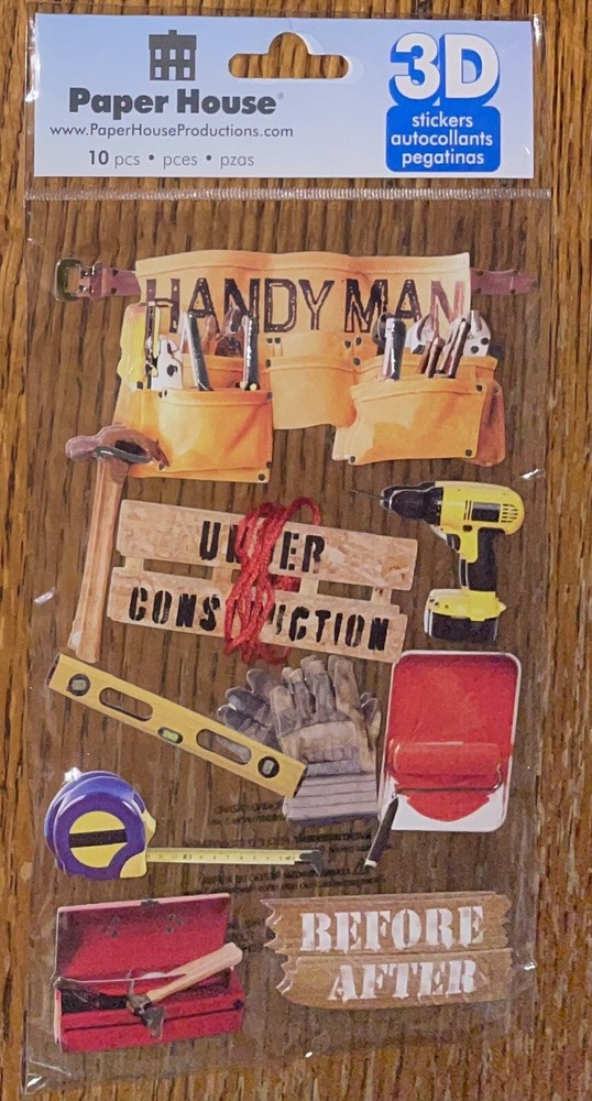Paper House Handyman Under Construction Before After Tools 3D Scrapbook Stickers