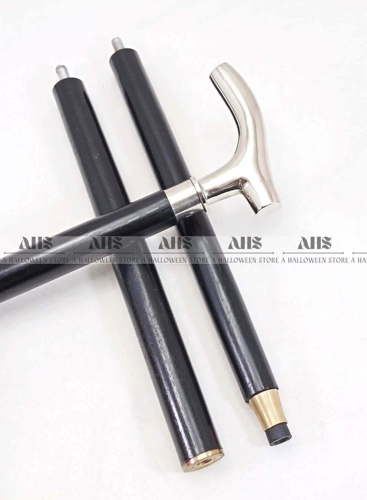 Black Wooden Walking Cane Brass Head Handle Canes Walking Stick Solid Gift