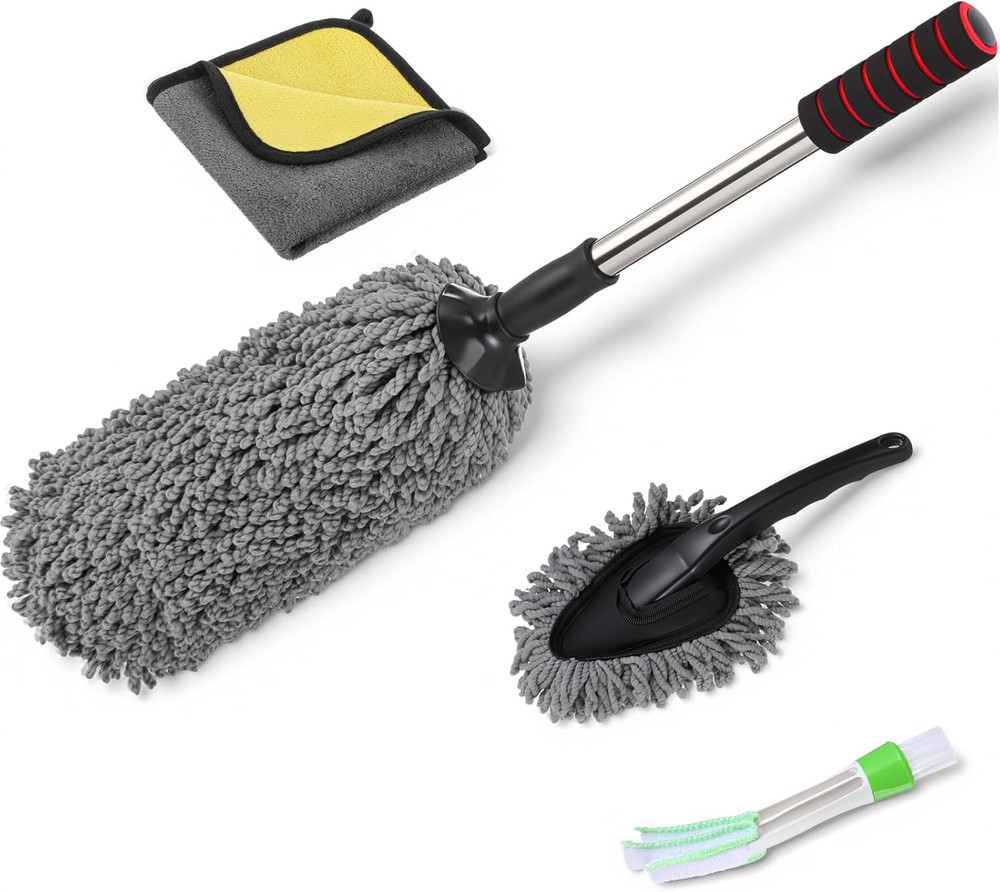 4 Pcs Large Car Duster Set Microfiber Dust Cleaning Sets with Extendable Handle