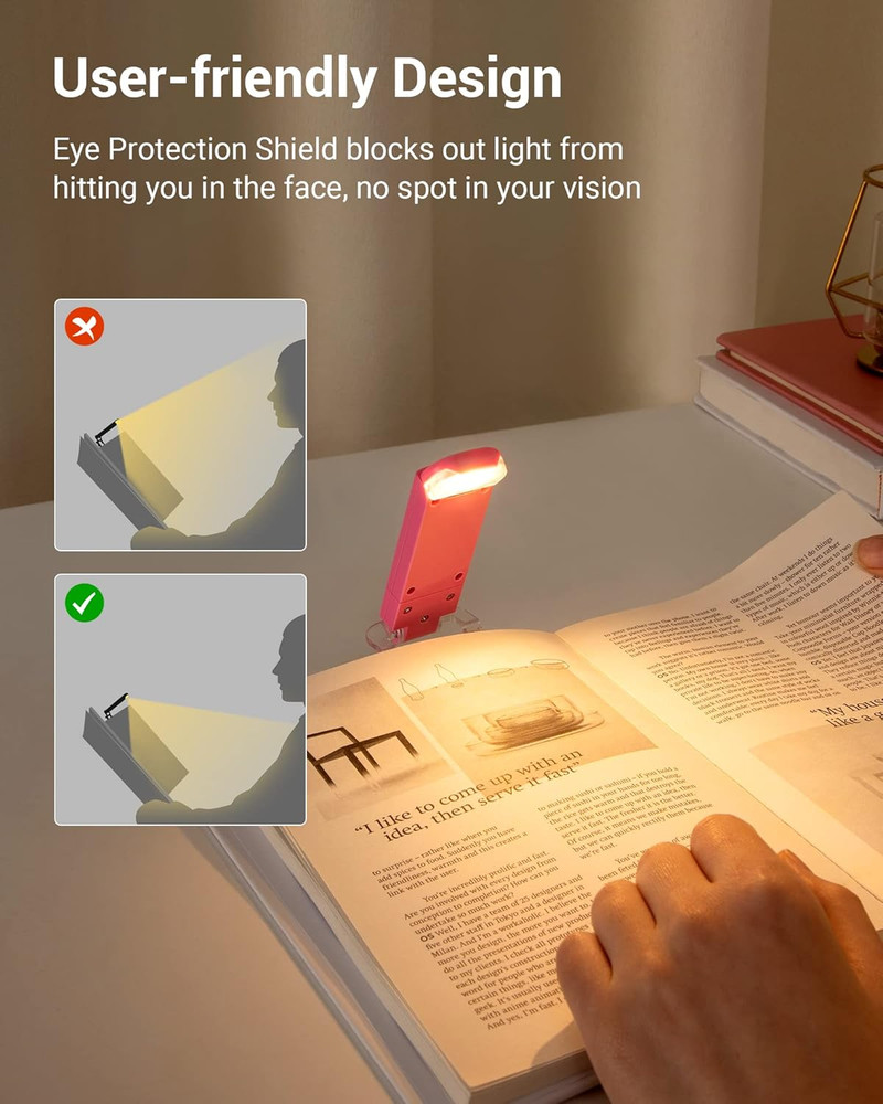 USB Rechargeable Book Reading Light, Warm White, Brightness Adjustable, LED Clip