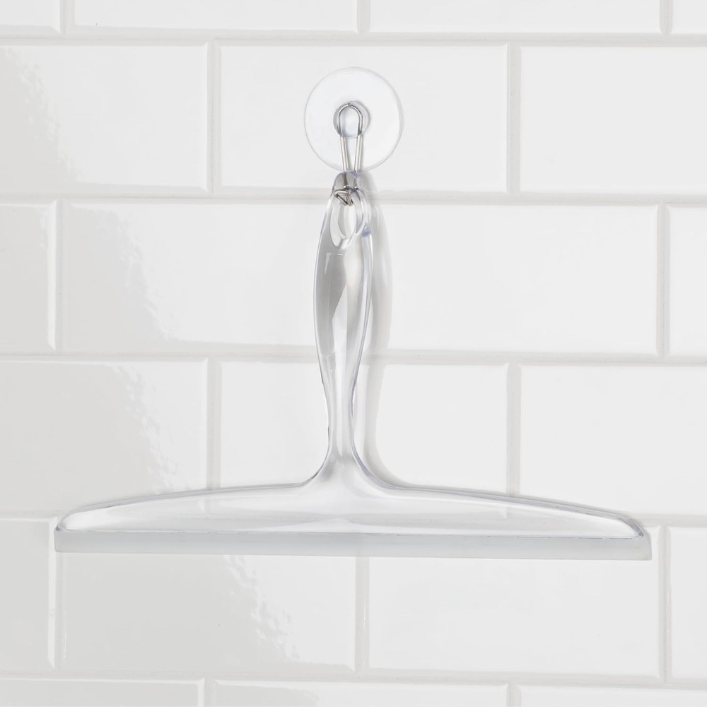 Plastic Bath Squeegee for Glass with Suction Hook Holder – 12", Clear