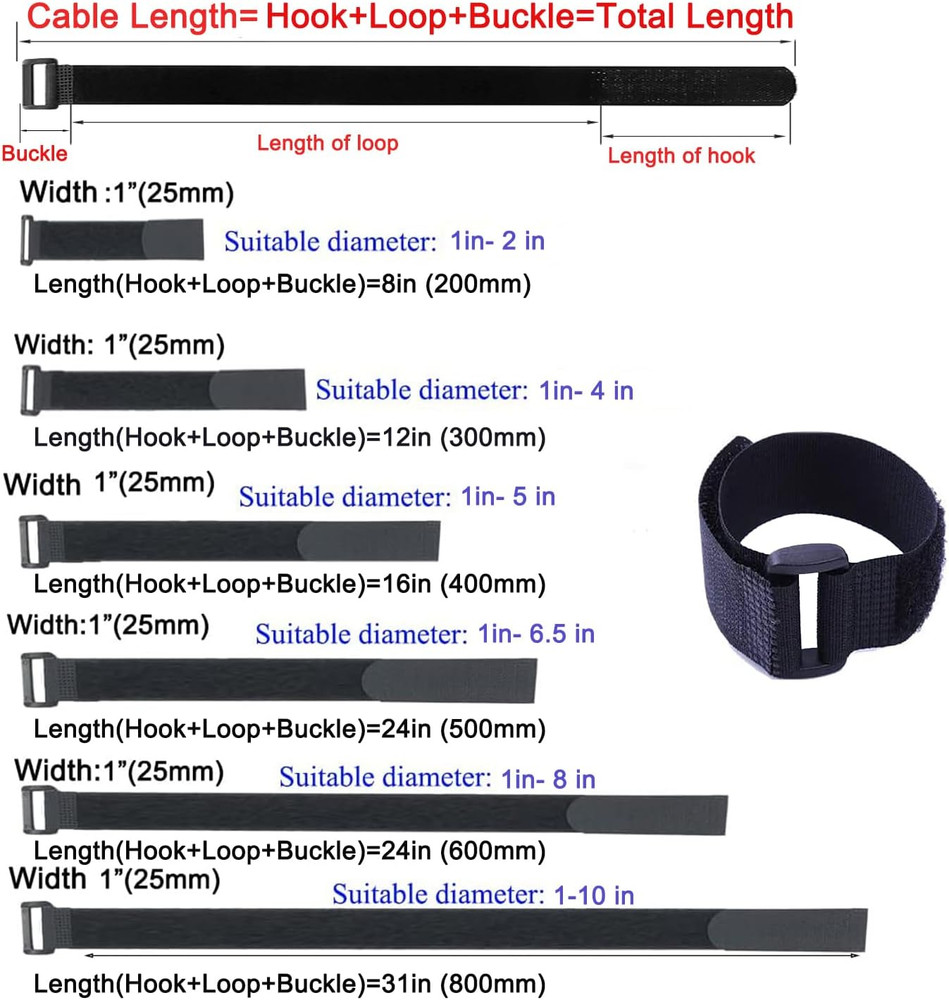 Fastening Nylon Strap with Buckle,10Pack Reusable Self-Adhesive Hook and Loop Ca