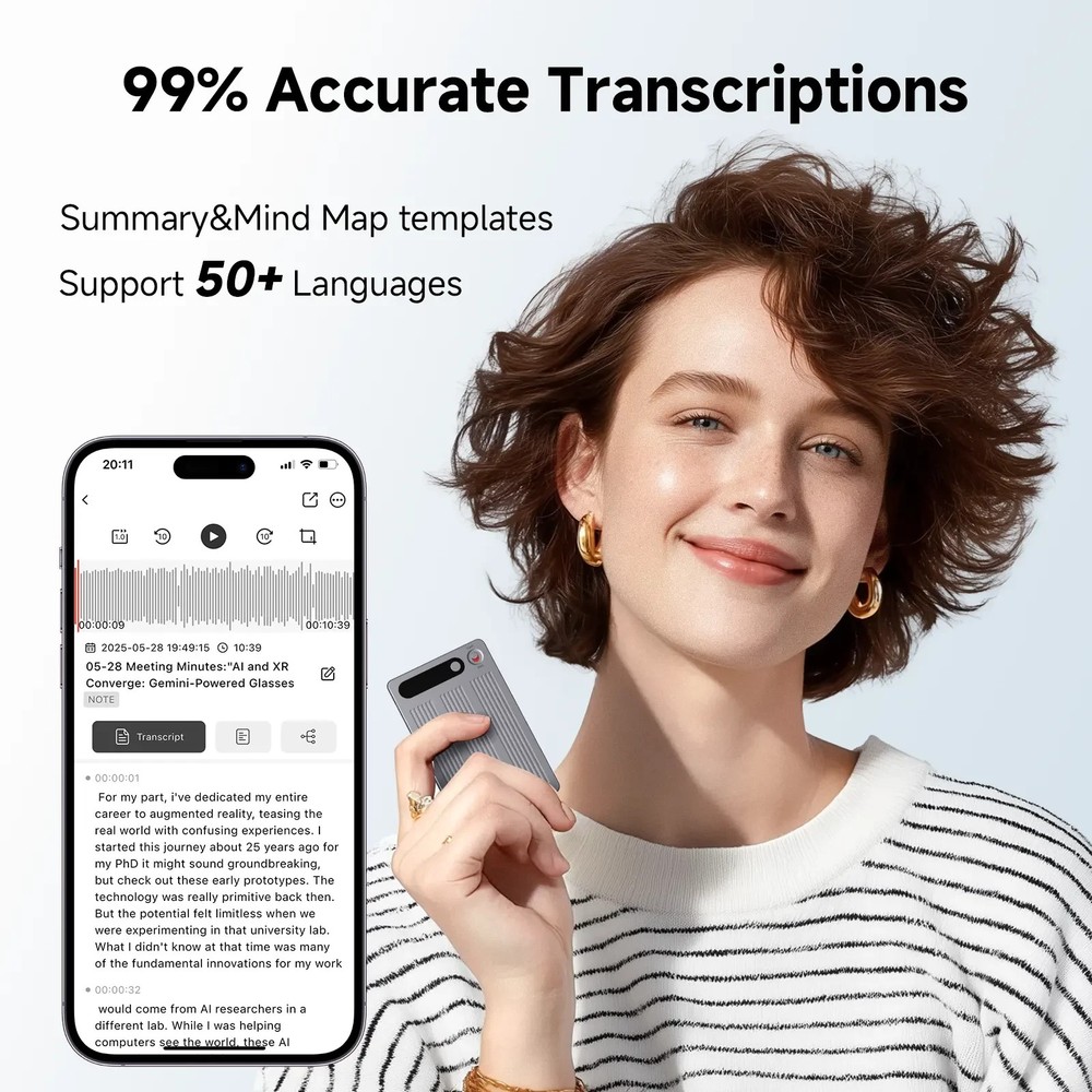 AI Voice Recorder , 64GB Memory, App Control, 112 Languages Support