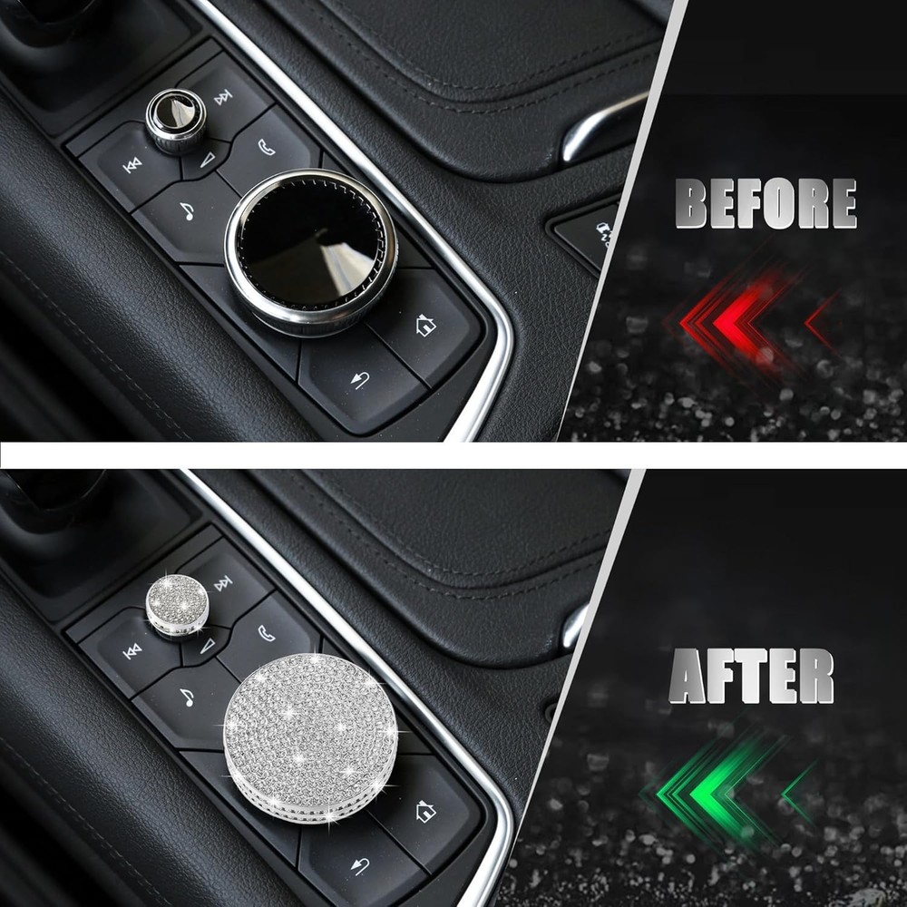 Bling Center Console Multimedia Knob Button Cover Compatible with Cadi...
