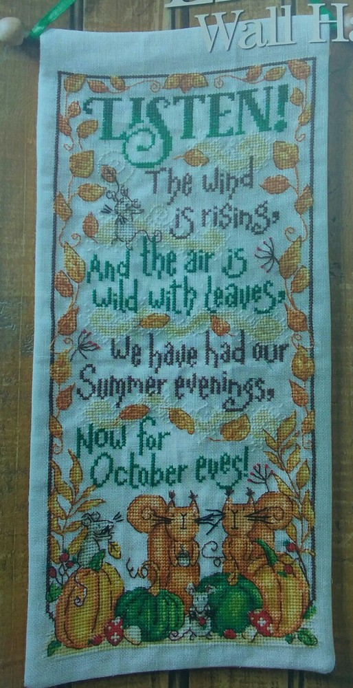 Listen Wall Hanging Fall Harvest OOP Cross Stitch PATTERN (T)