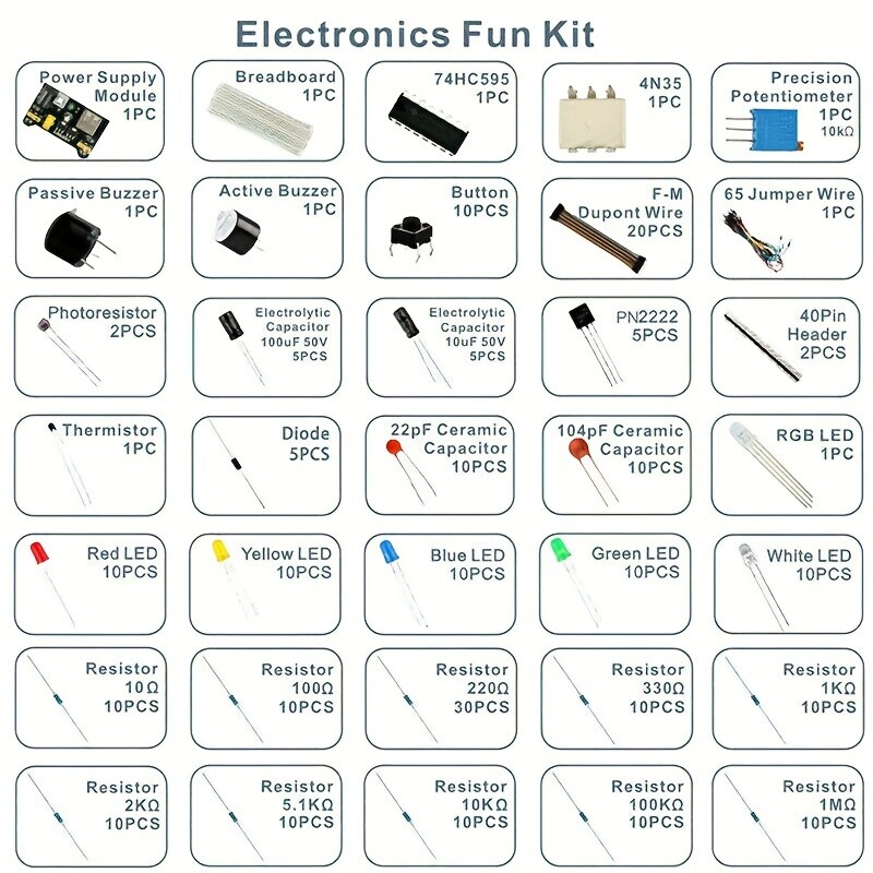 ‌Complete Breadboard Kit: 830 Resistors, Cables, LEDs for DIY Electronics‌