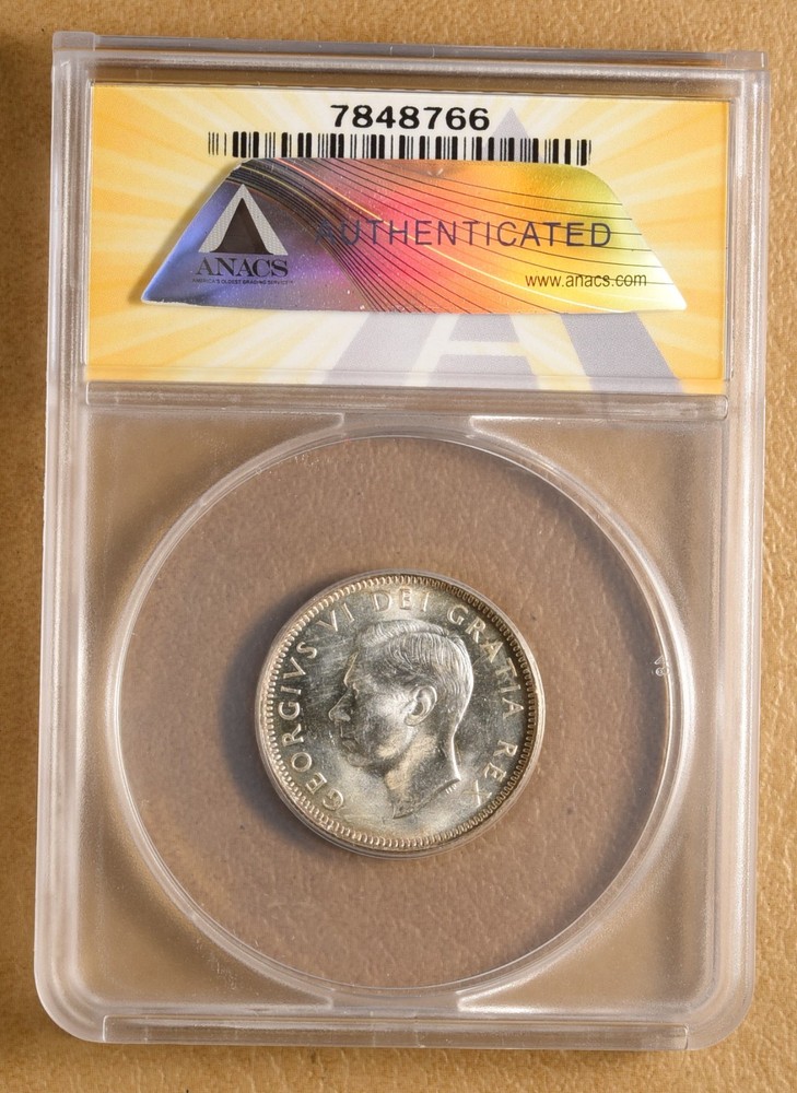 1950 Canada Silver 25 Cents ANACS MS64