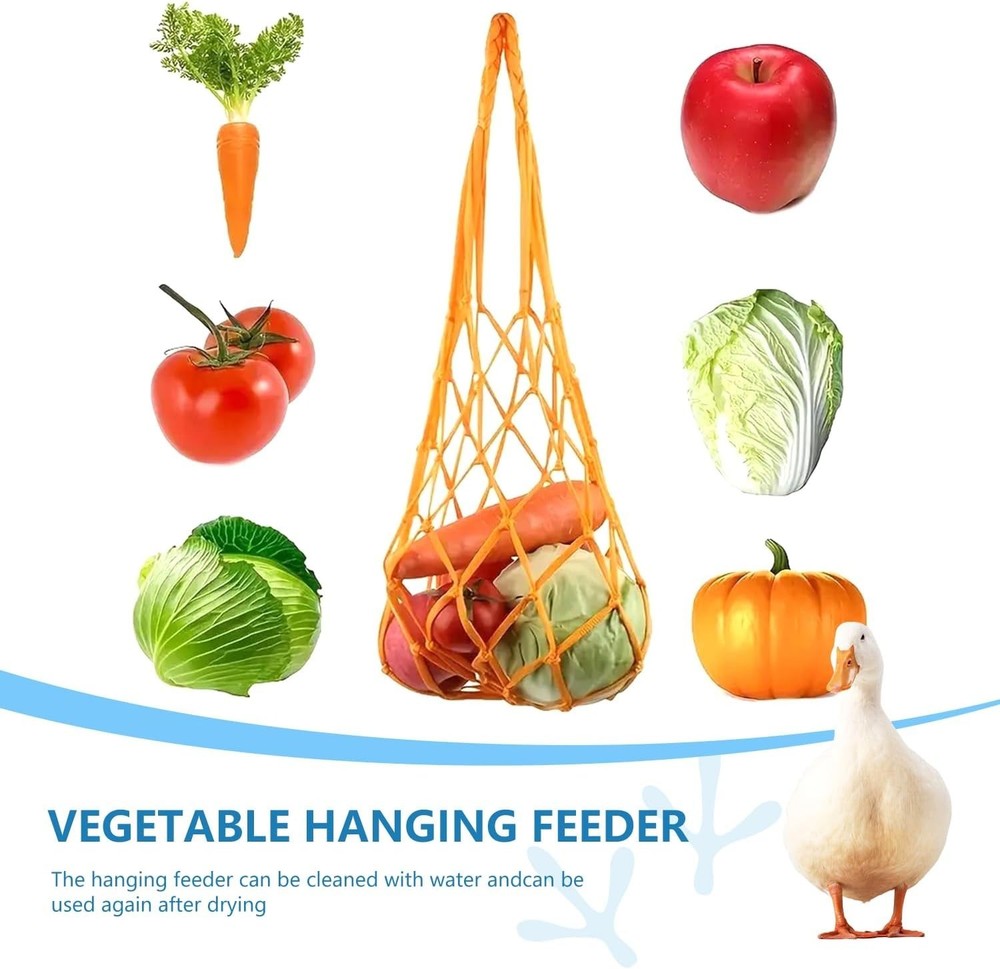 Chicken Vegetable String Bag, Hanging Feeder Toy Vegetable Rack w/Hook (4 Set)
