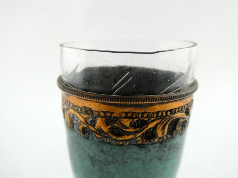 Vintage Mixed Materials Copper and Glass Kiddush Cup Judaica Unsigned