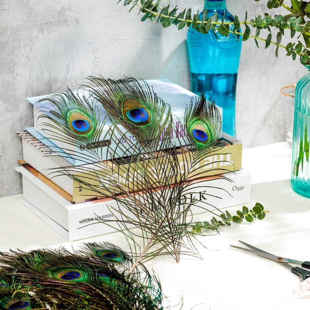 200 pcs Natural Peacock Feathers for Crafts and Decor