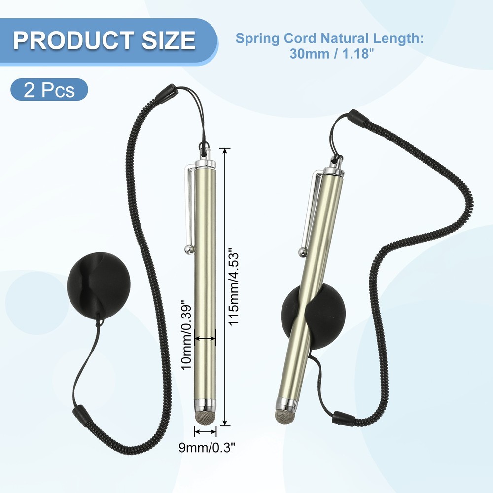 2 Pcs Screen Capacitive Pen with Spring Rope Fixing Dock Orange