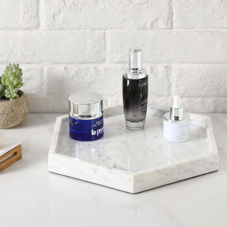 Modern Natural White Marble Hexagonal Decorative Display Bathroom Vanity Tray