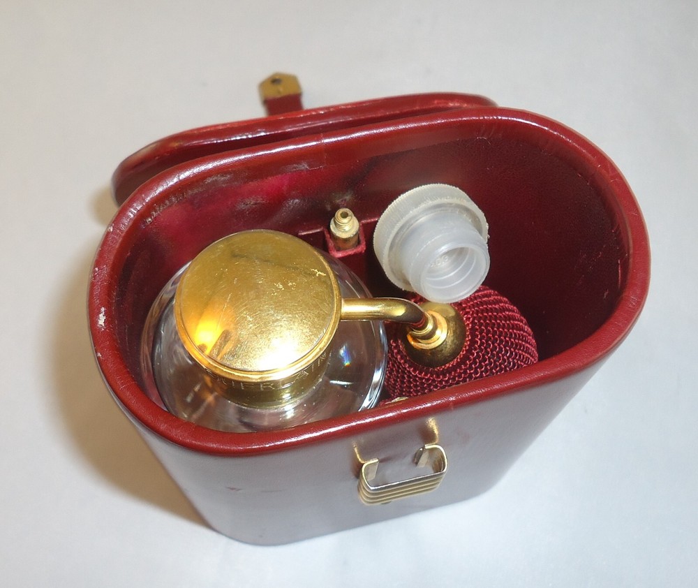 Baccarat For Guerlain Perfume Atomizer In Elegant Red Leather Case
